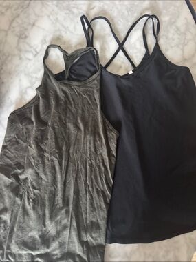 Lot of 2 athletic tanks Double-Pack Slim-Strap Tank Tops — Black & Olive